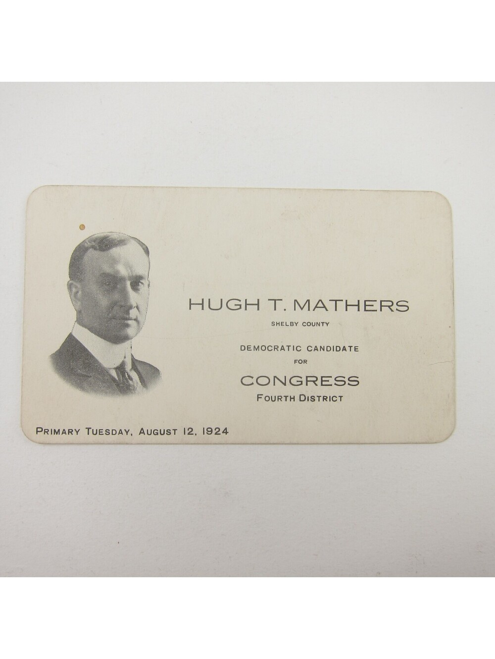 Political Campaign Election Card Shelby County Ohio Congress Hugh Mathers 1924